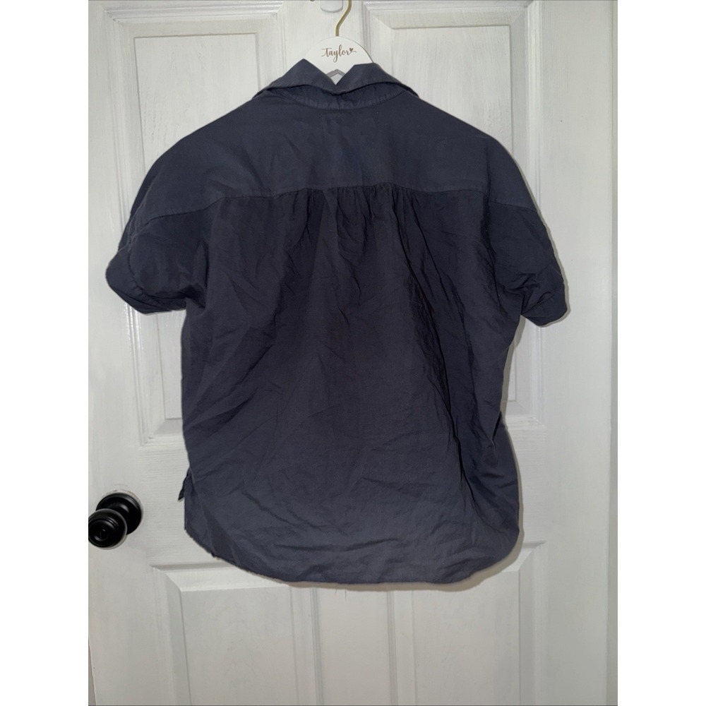 Cali by Cali Dreaming Motley Top 100% Cotton Boxy Short Sleeve Navy V Neck XS - Picture 6 of 6